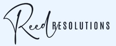Reed Resolutions logo: script 'Reed' with bold 'RESOLUTIONS' on a light blue background.
